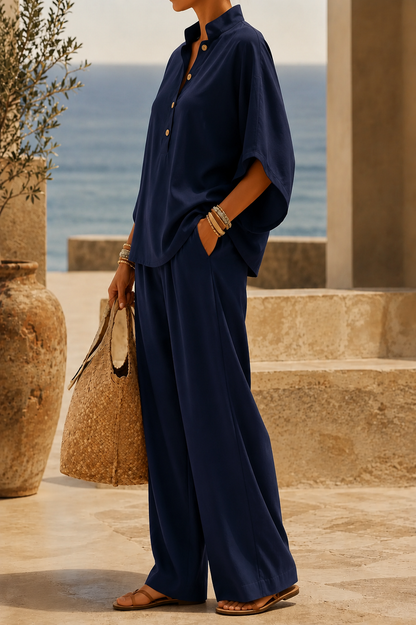 Completo elegante con blusa morbida e pantaloni ampi