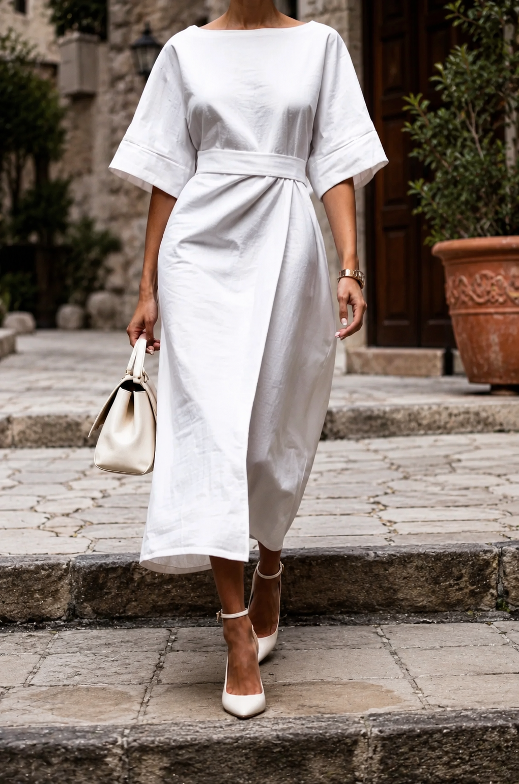 Abito midi elegante con maniche ampie