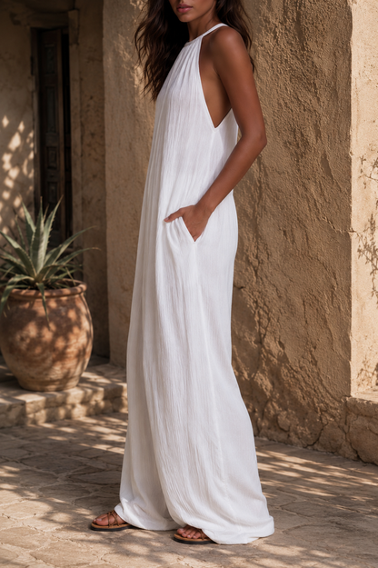 Tuta elegante smanicata con pantaloni palazzo