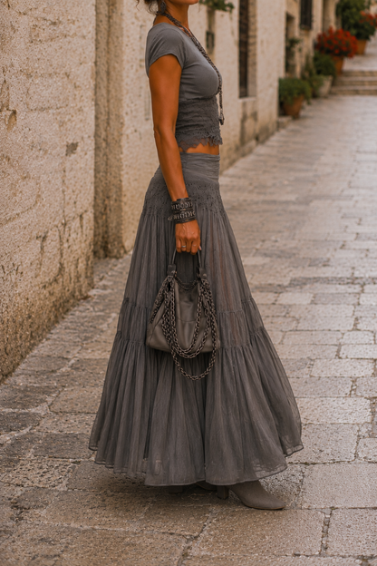 Completo boho chic con gonna lunga
