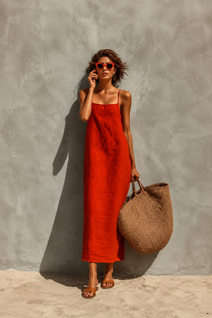 Abito lungo minimal con spalline