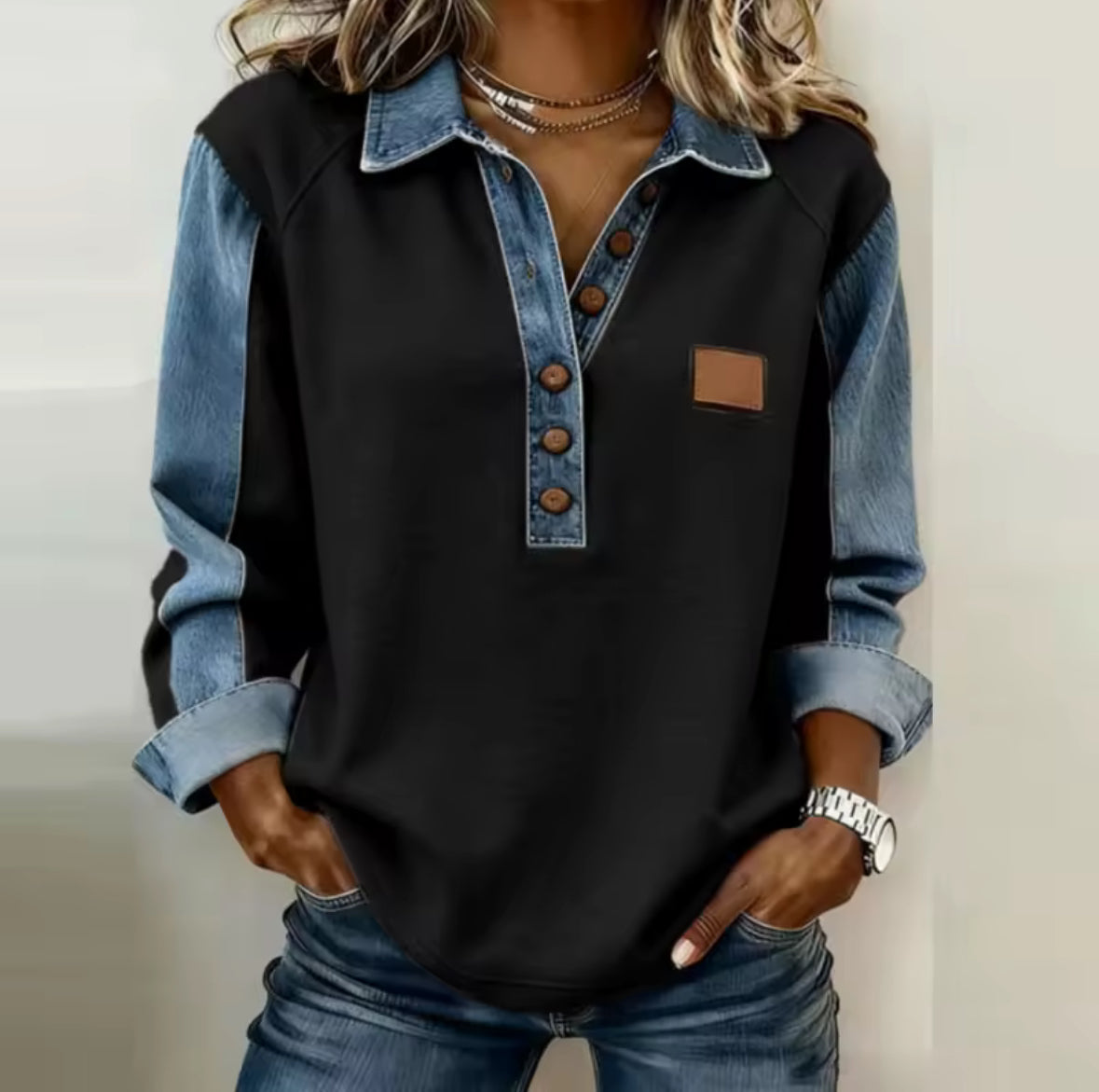 Maglione Colletto Denim